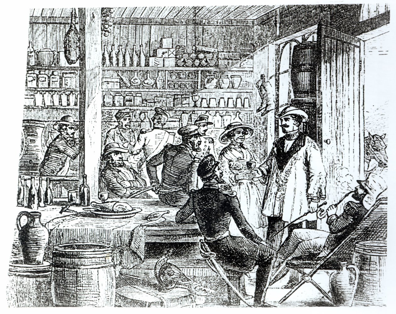 El encuentro de Mary Seacole (1805-81) y Alexis Soyer (1810-57) en el bar de su hotel, c.1855 de English School
