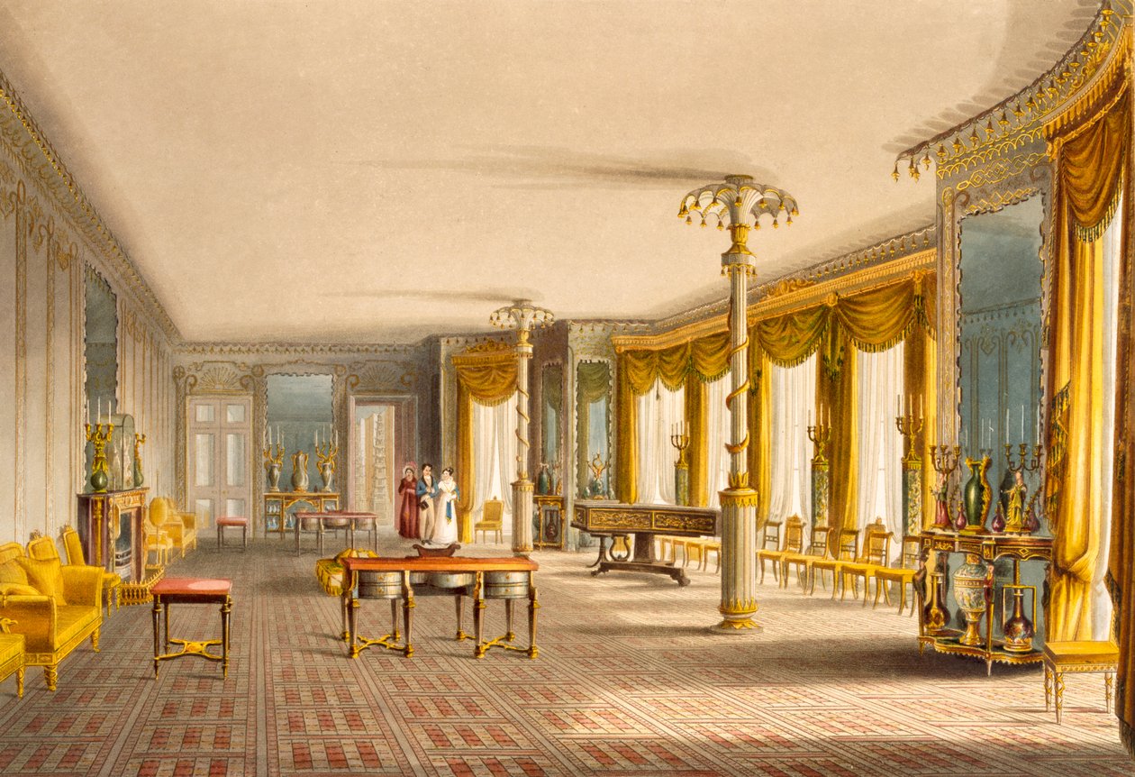 La Sala de Dibujo Norte o Galería de la Sala de Música, de Vistas del Pabellón Real, Brighton de John Nash de English School