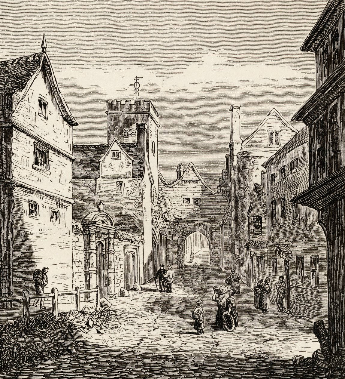 La Puerta Norte y la Prisión Bocardo, Oxford, c.1865 (grabado en madera) de English School