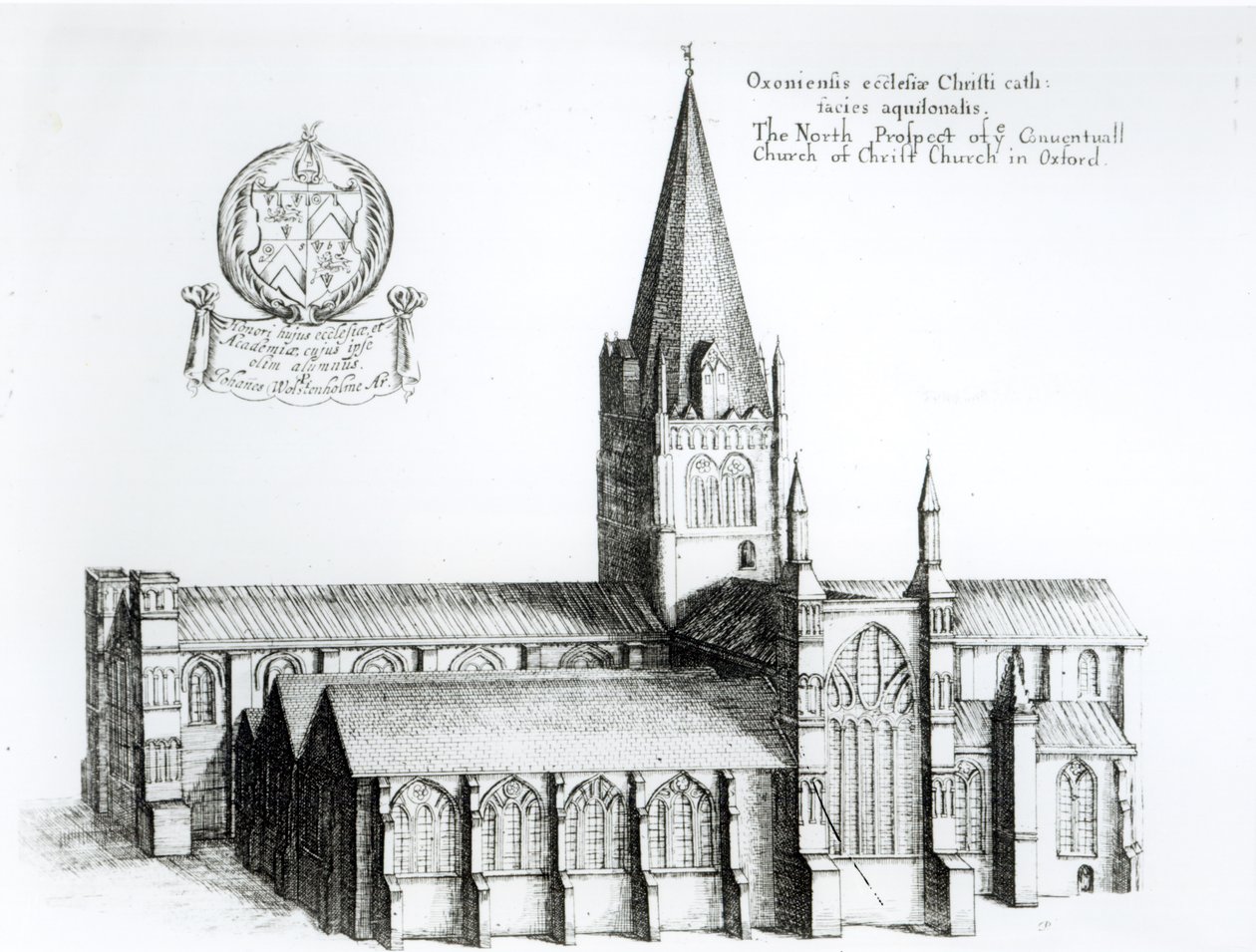 La perspectiva norte de la Iglesia Conventual de Christ Church en Oxford (grabado) (foto en blanco y negro) de English School