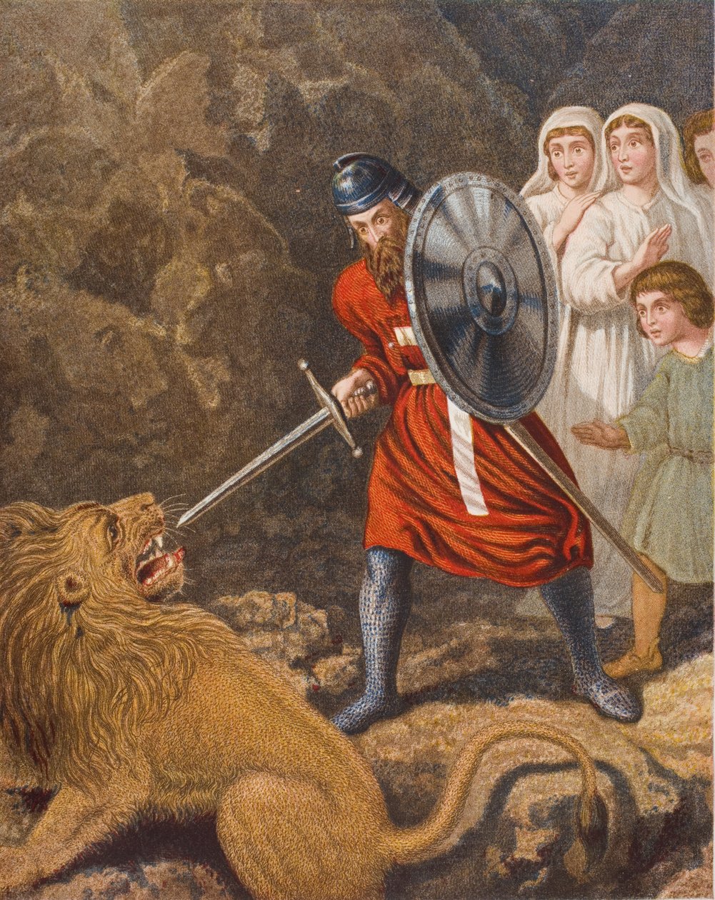 El Encuentro del Peregrino con un León, ilustración de 