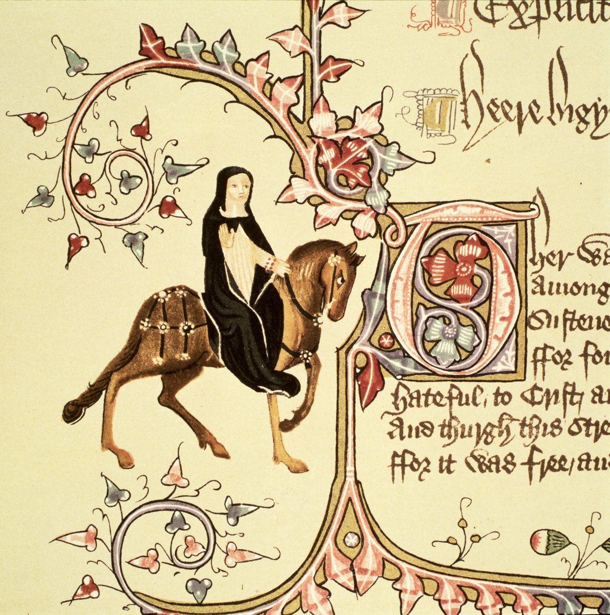La priora (detalle) de Los cuentos de Canterbury, por Geoffrey Chaucer (c.1342-1400) Manuscrito de Ellesmere, edición facsímil, 1911 de English School