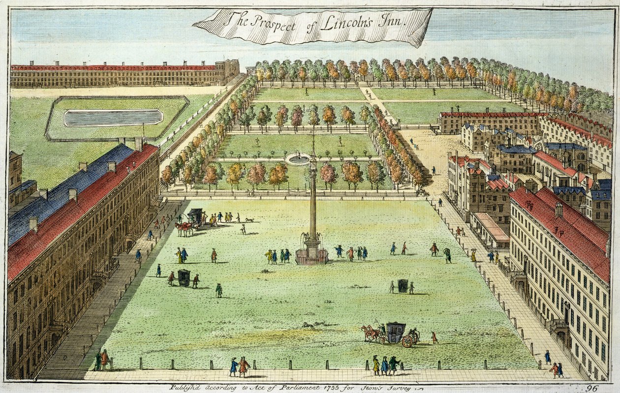 La Perspectiva de Lincolns Inn, para Stows Survey of London, pub. 1755 de English School