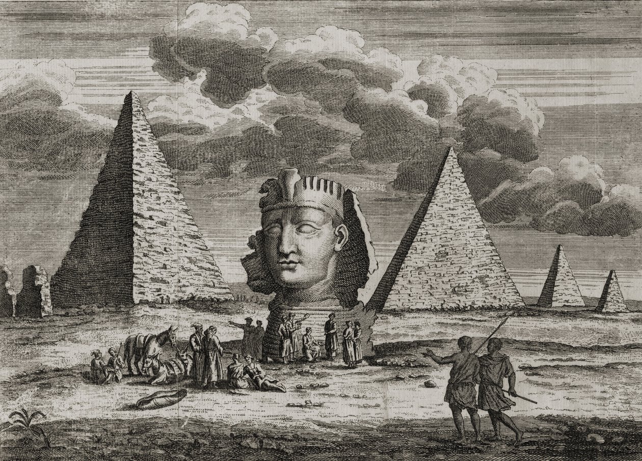 Las pirámides y la esfinge en Giza, Egipto, c.1725 de English School