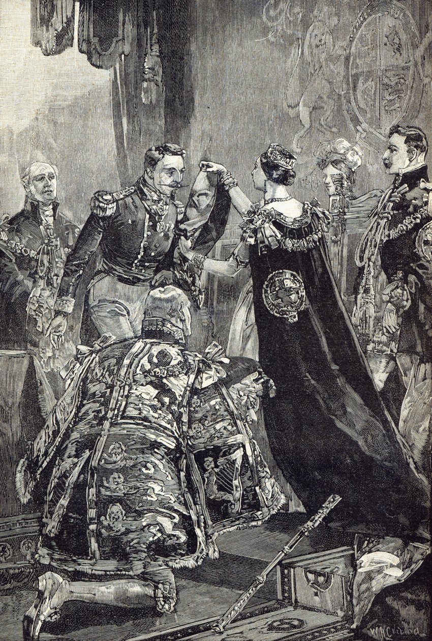 La Reina invistiendo al Emperador de los Franceses con la Orden de la Jarretera de English School