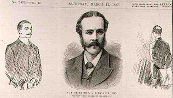 El Honorable A. J. Balfour (1848-1930), M.P., el Nuevo Secretario Jefe para Irlanda de English School