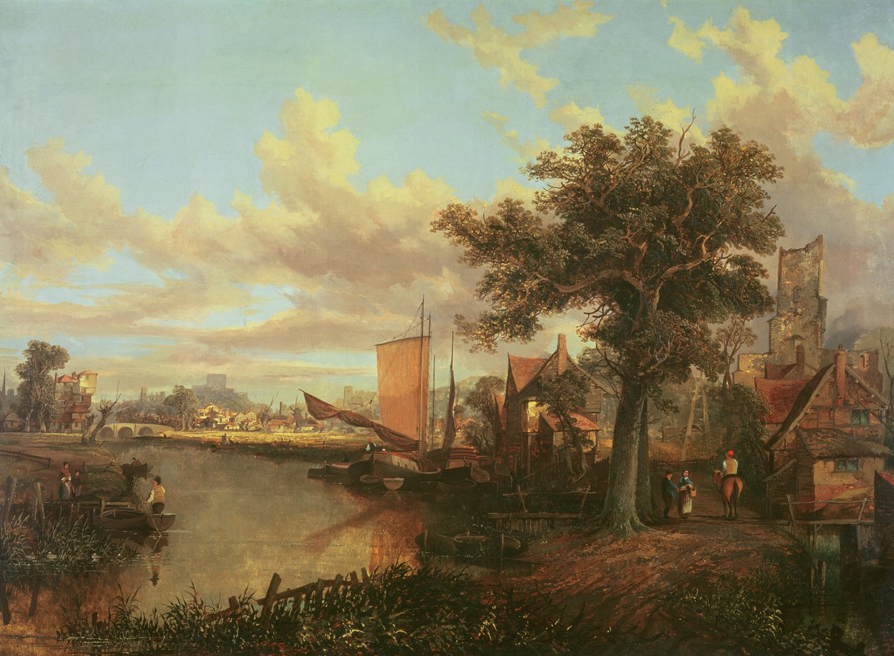 El Río Yare con una vista distante de Norwich, c.1840 de English School
