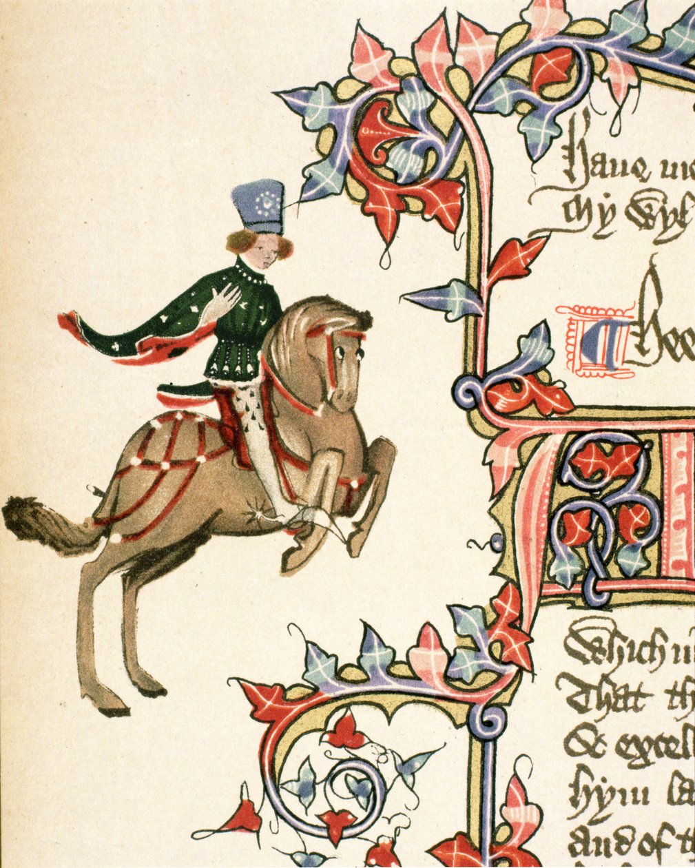El escudero (detalle) de Los cuentos de Canterbury, por Geoffrey Chaucer (c.1342-1400) Manuscrito de Ellesmere, edición facsímil, 1911 de English School
