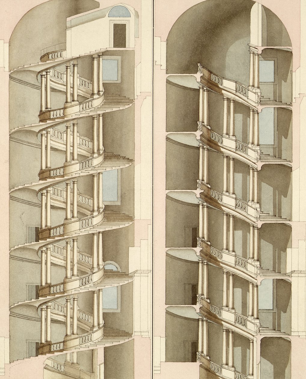 La escalera de la Villa Farnese, Caprarola, 1800 de English School