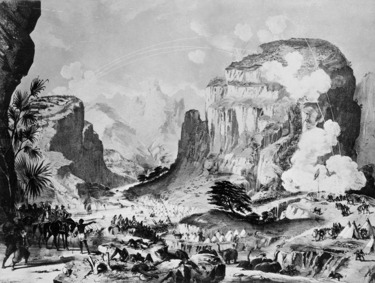 El asalto a Magdala por las tropas británicas bajo el mando de Sir Robert Napier (1810-1890), dibujado por un oficial del Estado Mayor y grabado por Alfred Concanen (1835-1886) de English School