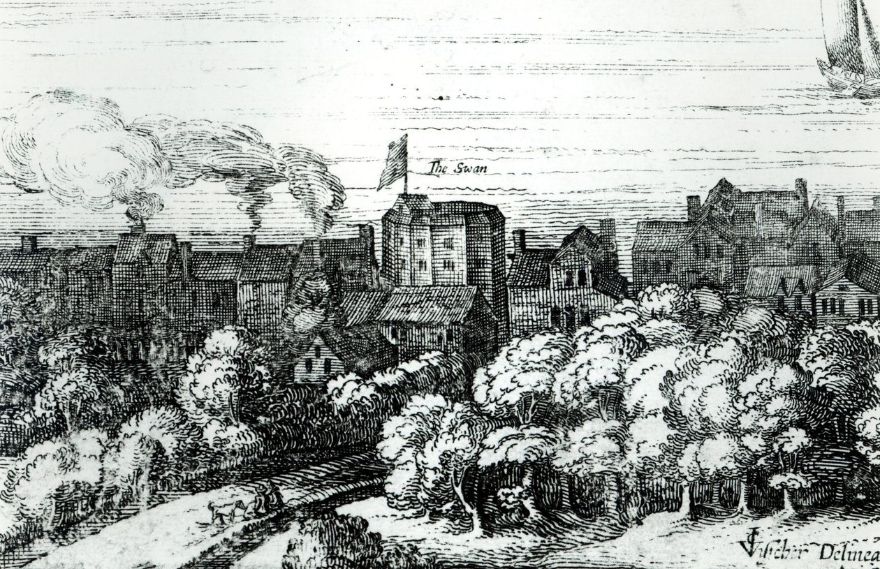 El Teatro del Cisne en Bankside como apareció en 1614 de English School