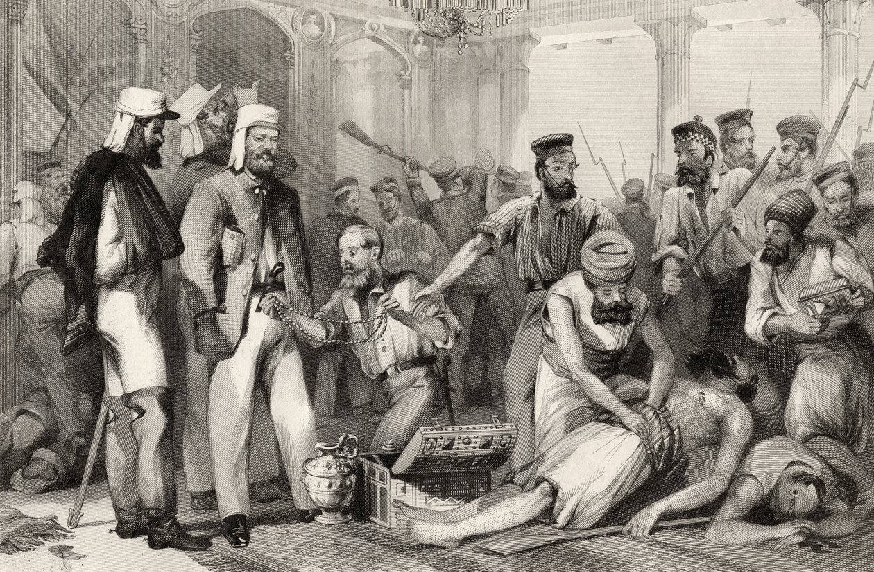 El corresponsal de The Times observando el saqueo del Kaiser Bach después de la captura de Lucknow el 15 de marzo de 1858 de English School