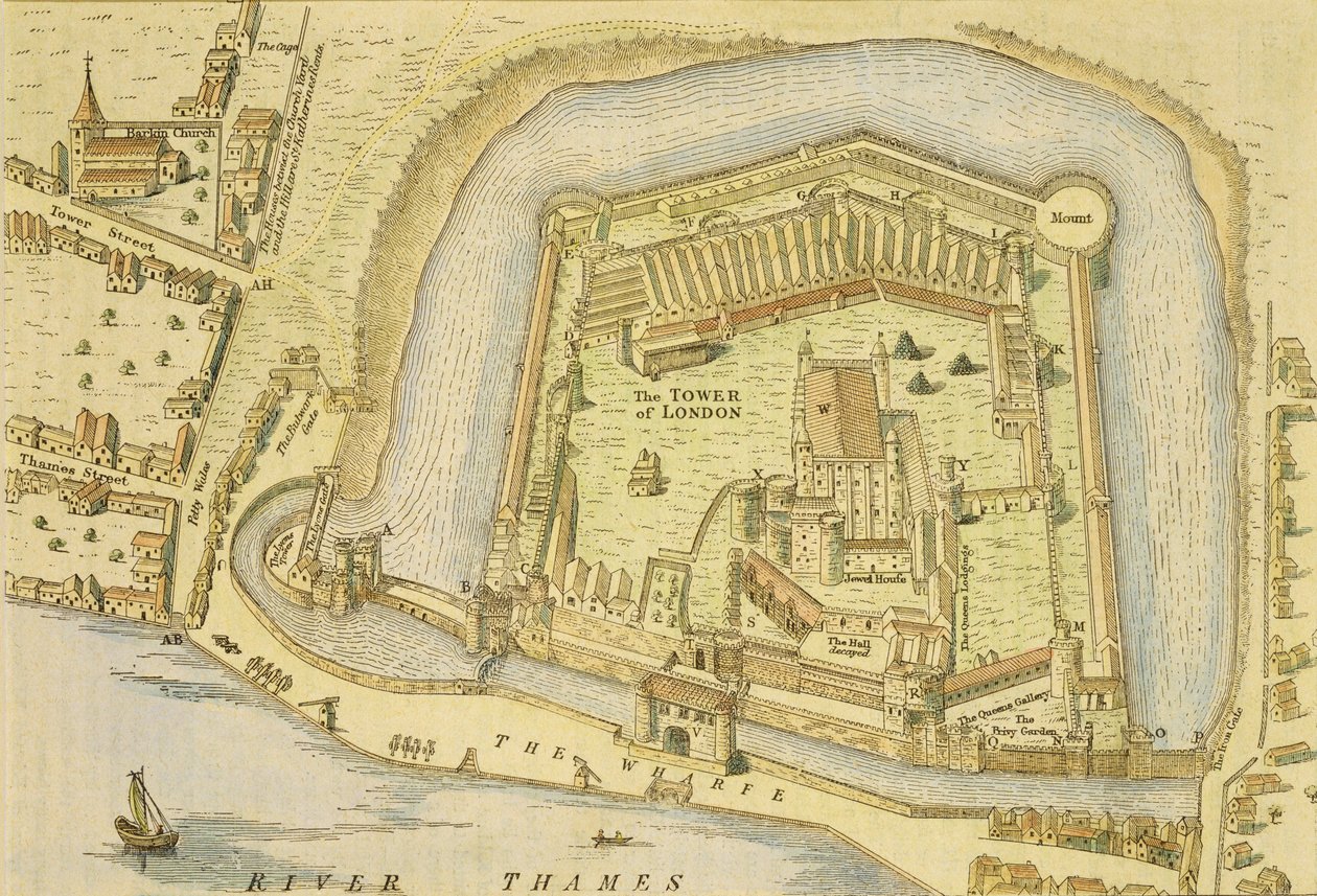 La Torre de Londres, de un levantamiento realizado en 1597 por W. Haiward y J. Gascoyne de English School