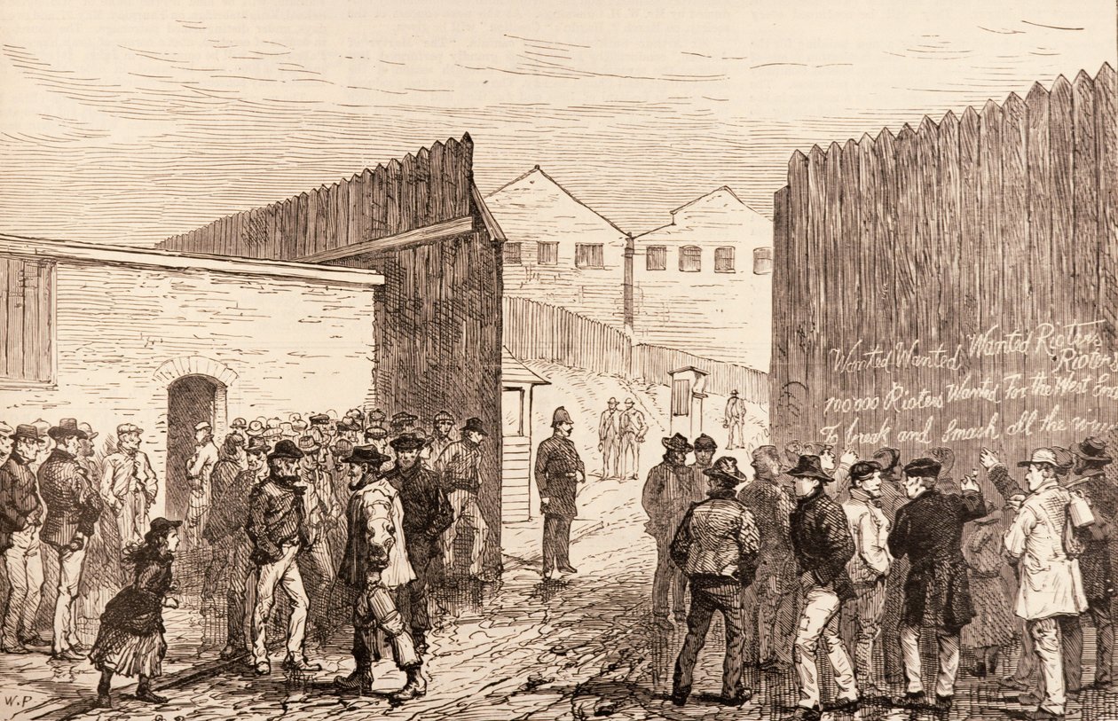 Los desempleados de Londres: Inscripción en las puertas, West India Docks, de 