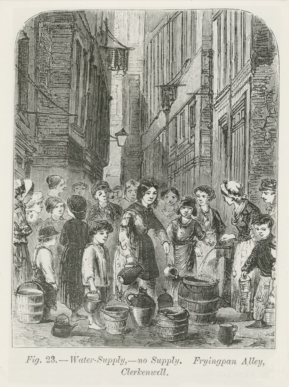El suministro de agua en Fryingpan Alley, Clerkenwell, 1864 de English School