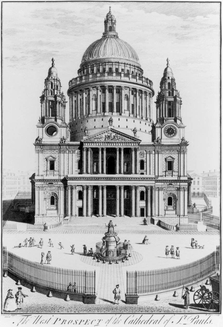 Vista oeste de la Catedral de San Pablo, grabado por R. Parr de English School