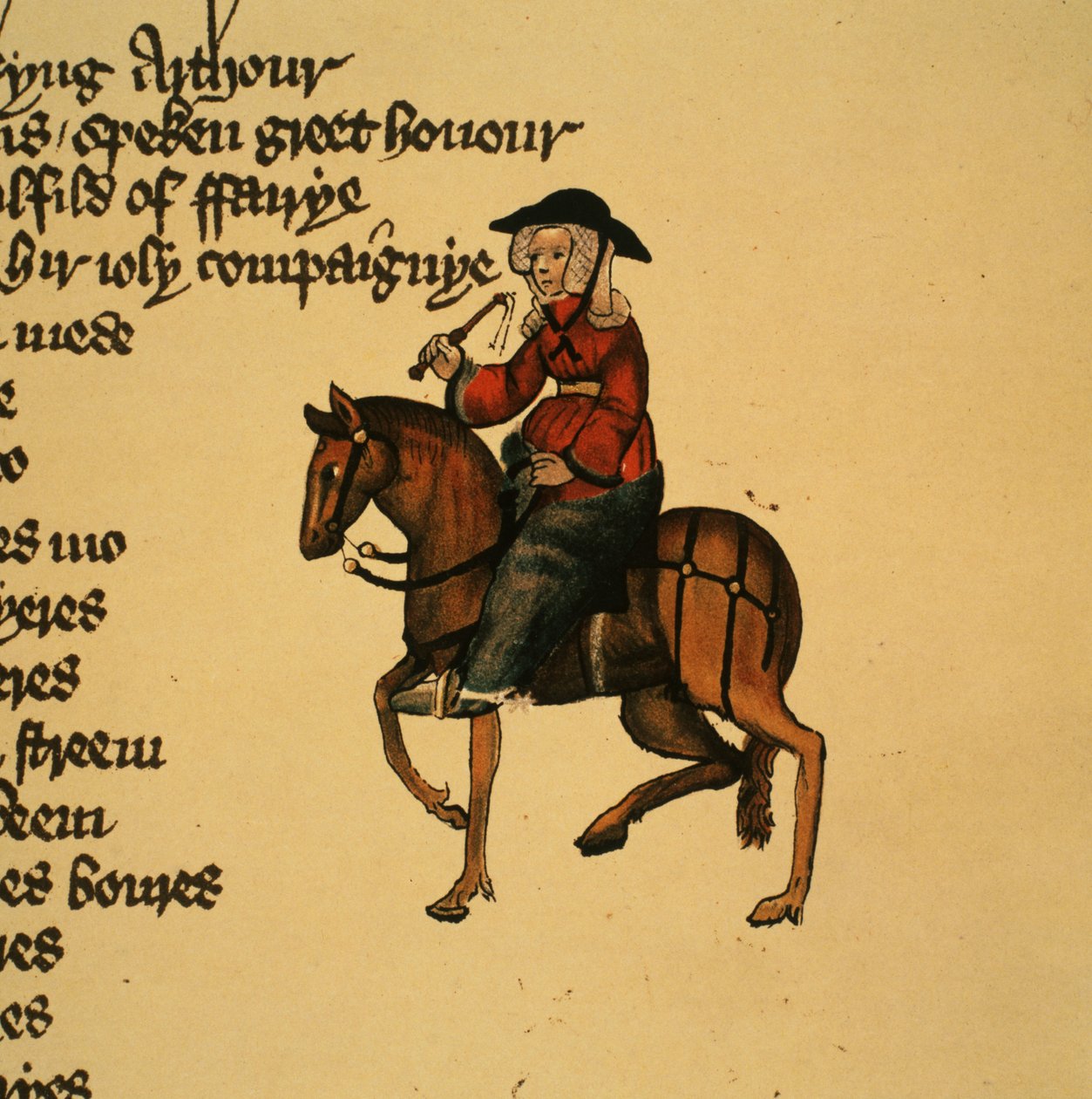 La esposa de Bath (detalle) de Los cuentos de Canterbury por Geoffrey Chaucer (c.1342-1400) Manuscrito de Ellesmere, edición facsímil, 1911 de English School