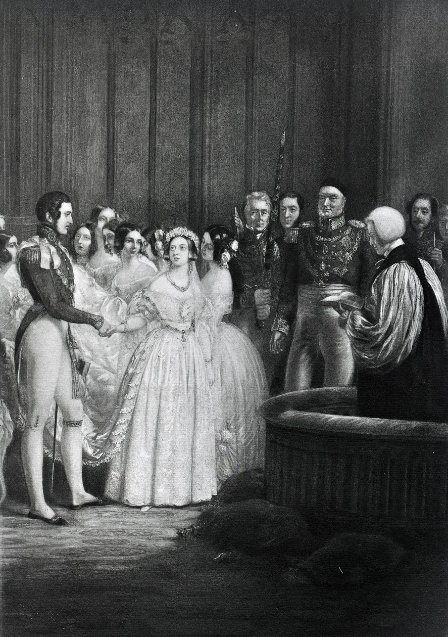 La ceremonia de boda de la Reina Victoria y el Príncipe Alberto el 10 de febrero de 1840 de English School