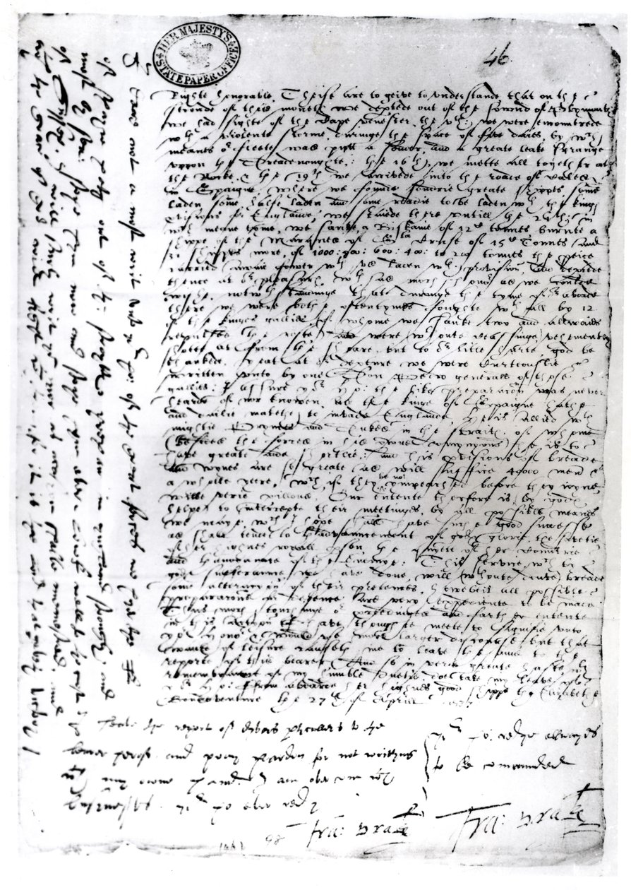 Los despachos escritos de Sir Francis Drake (c.1540-96) desde Cádiz, 1587 de English School