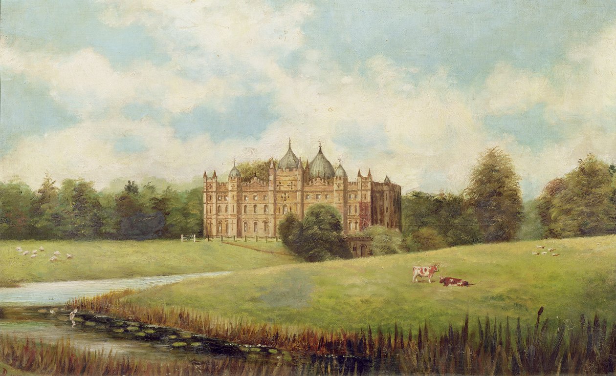 Castillo de Tong a través de los prados (demolido) de English School