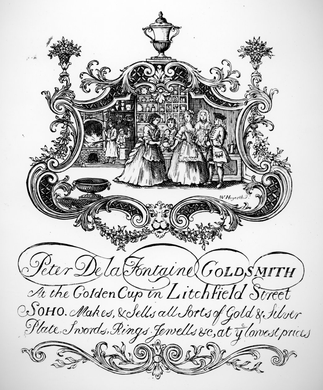 Tarjeta Comercial de Peter De la Fontaine, Orfebre, c.1790s de English School