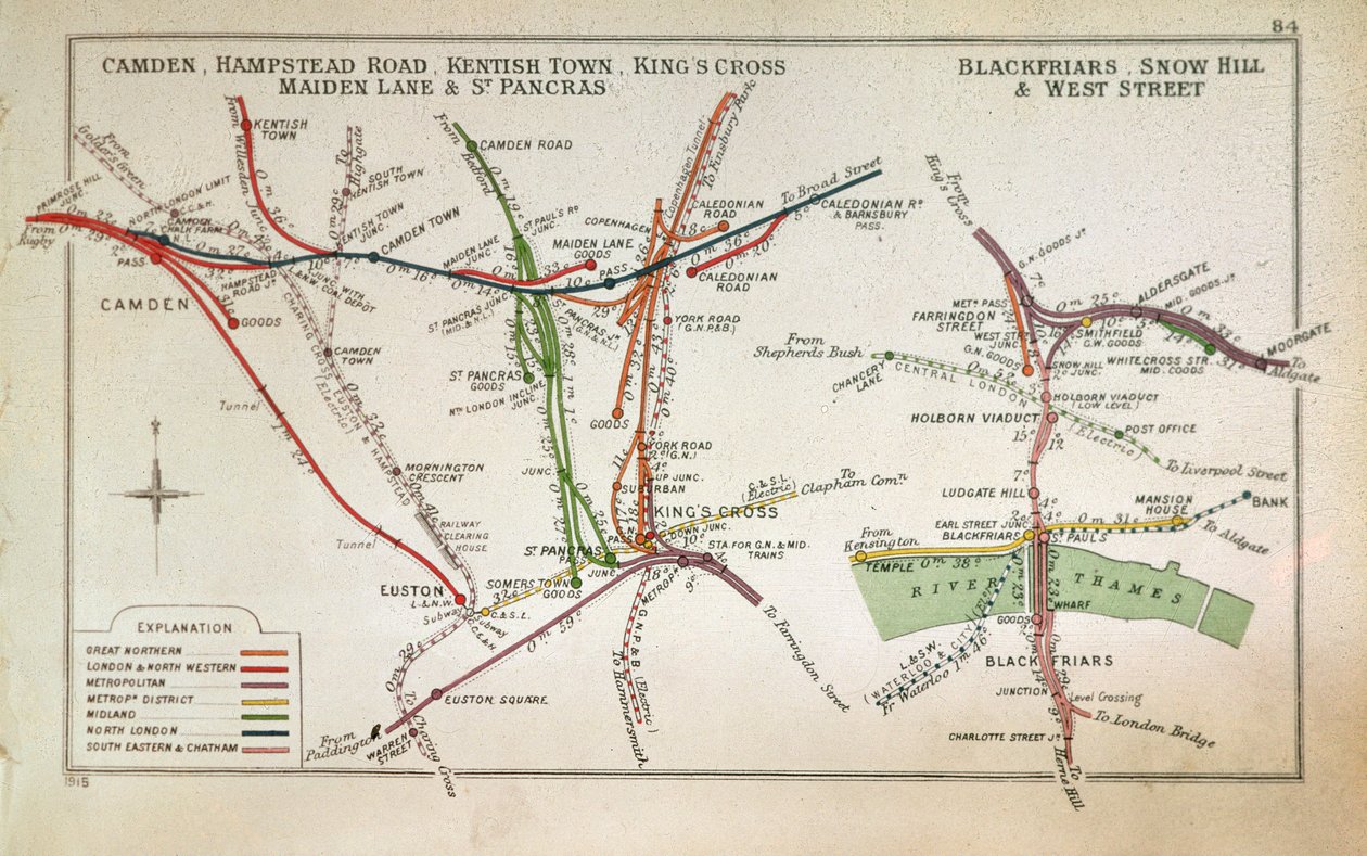 Mapa de transporte de Londres, c.1915 de English School