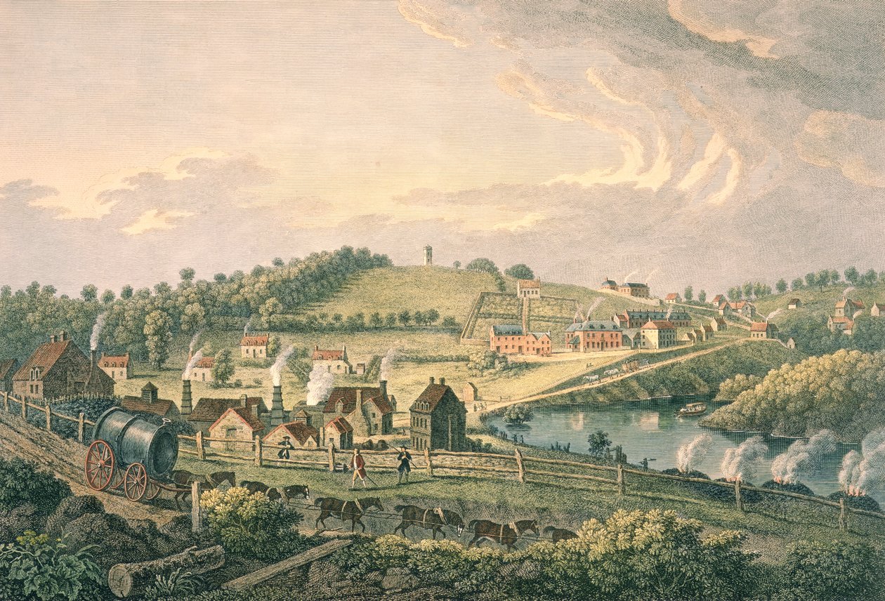 Trabajos superiores en Coalbrookdale, Shropshire grabado por F. Vivares, publicado en 1758 de English School