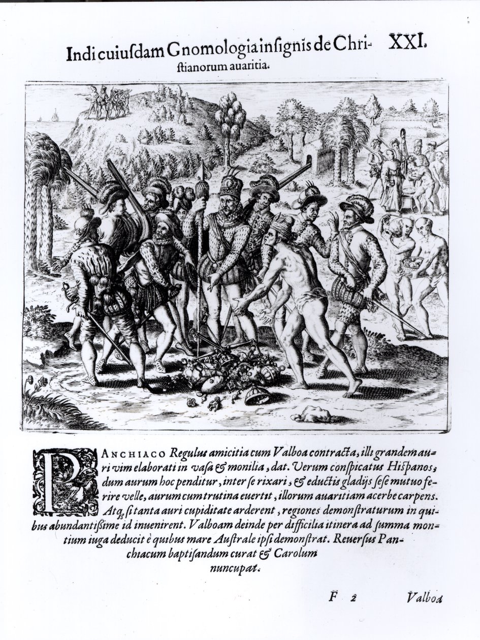 Vasco Núñez de Balboa Demostrando la Avaricia de los Cristianos de English School