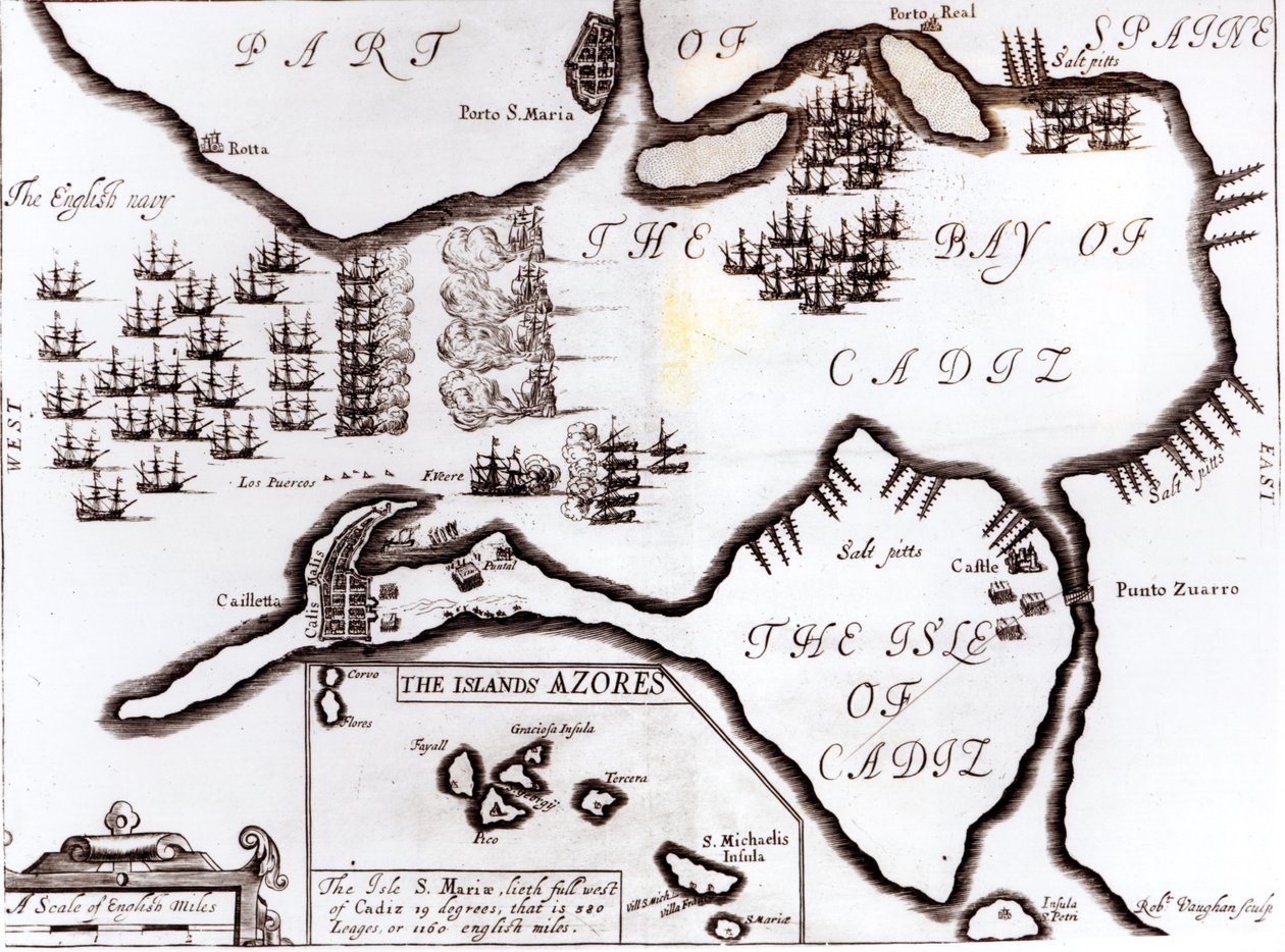Victoria de la Armada Real Inglesa en la Bahía de Cádiz, grabada por Robert Vaughan (fl.1622-78) de English School