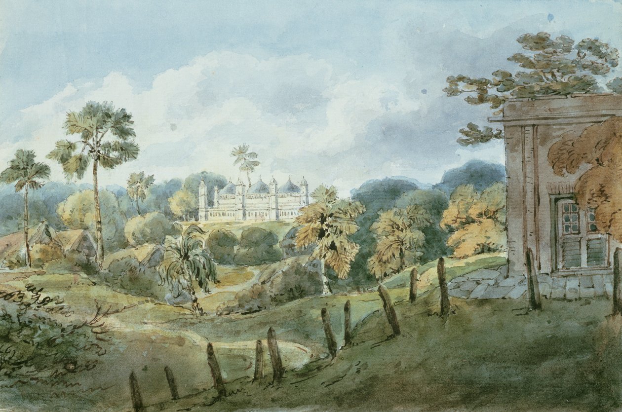 Vista desde el Bungalow del Capitán Williams en Mongheer (Munger), c.1808 de English School