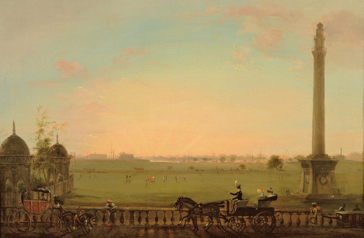 Vista desde la carretera de Chowringhee, Calcuta, hacia el río Hoogly, c.1840 de English School