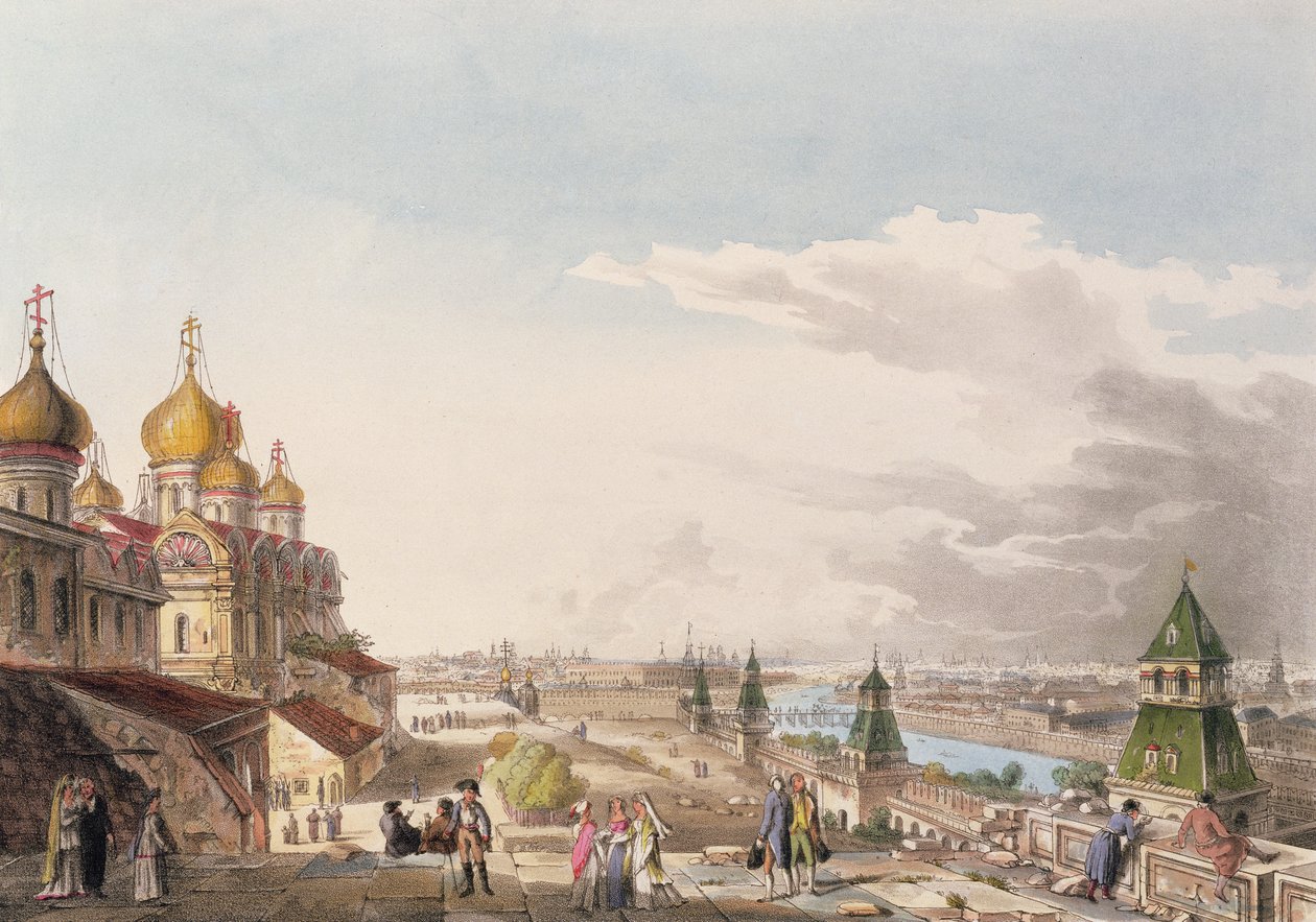Vista de Moscú desde el Palacio Imperial, lámina 4 de Bosquejo Histórico de Moscú, publicado por Rudolph Ackermann 1813 de English School