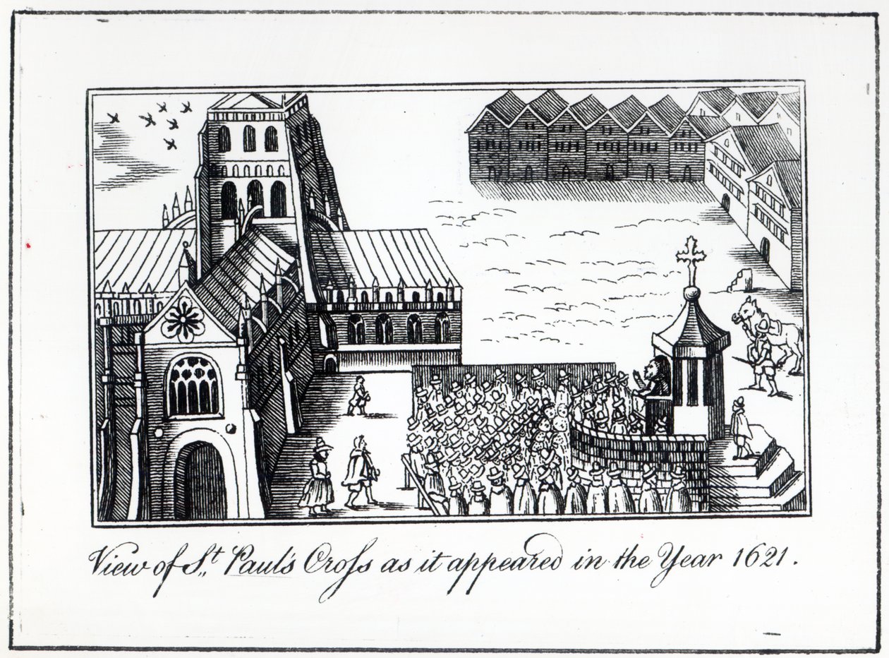 Vista de la Cruz de San Pablo como apareció en el año 1621 de English School
