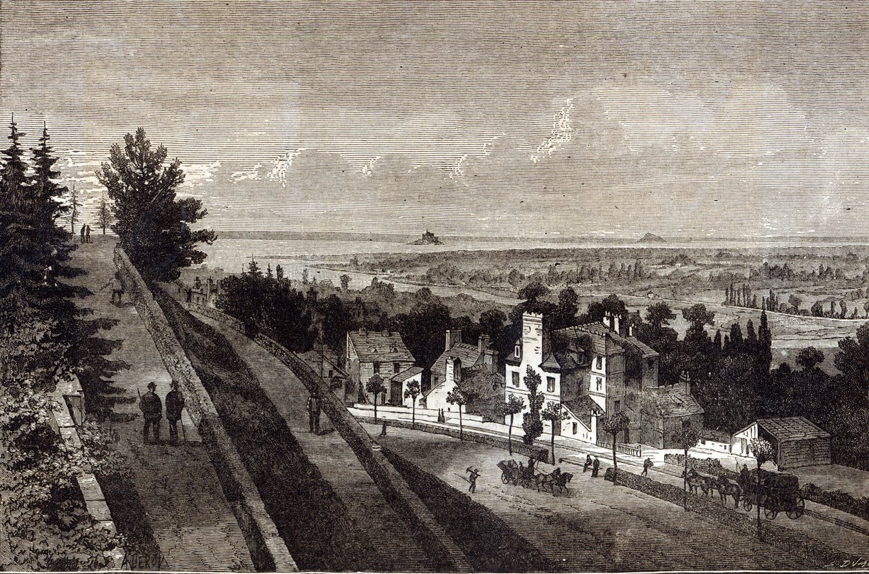 Vista de la bahía del Monte San Miguel, desde Avranches, Normandía, de The Graphic, 1877 de English School