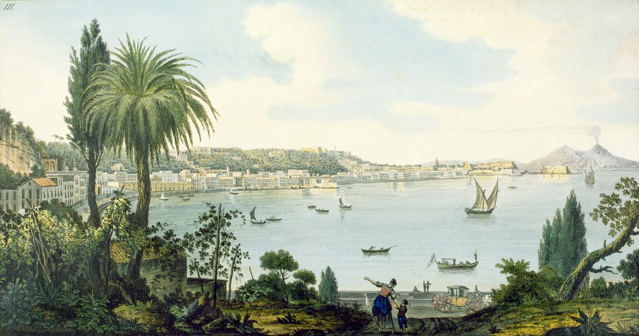 Vista de la bahía de Nápoles y el Vesubio, lámina III del suplemento de Campi Phlegraei de Sir William Hamilton, 1779 de English School