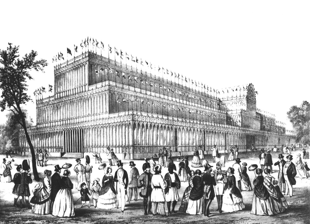 Vista del exterior del Palacio de Cristal, construido para la Gran Exposición de 1851 de English School