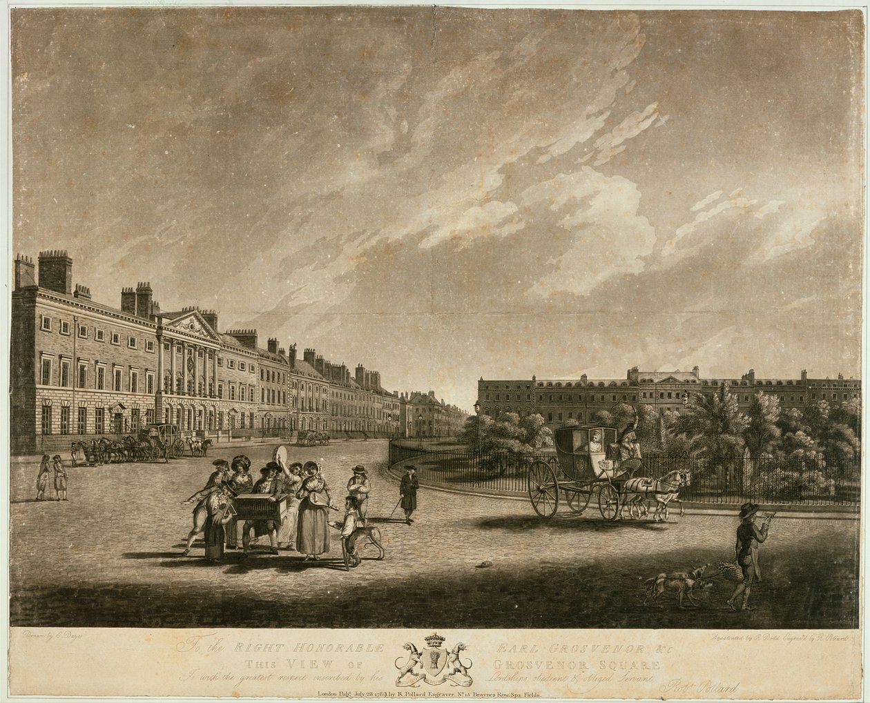 Vista del lado norte de la Plaza Grosvenor, 1789 de English School