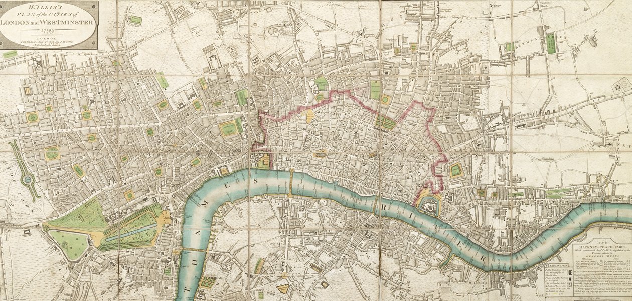Mapa Plegado de Wallis de la Ciudad de Londres y Westminster, 1799 de English School
