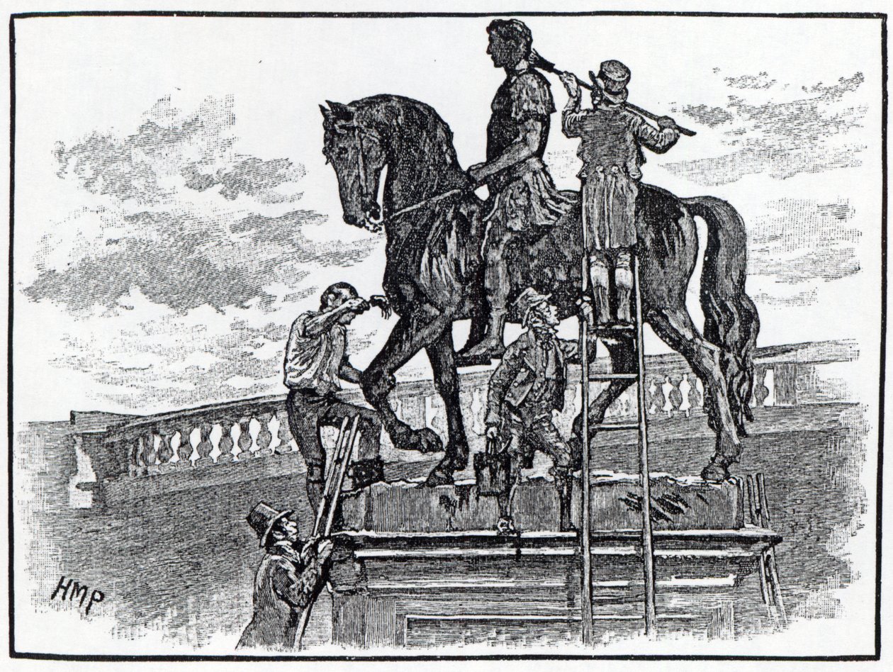 Estatua de Guillermo III siendo pintada de negro, Dublín, 1821 de English School