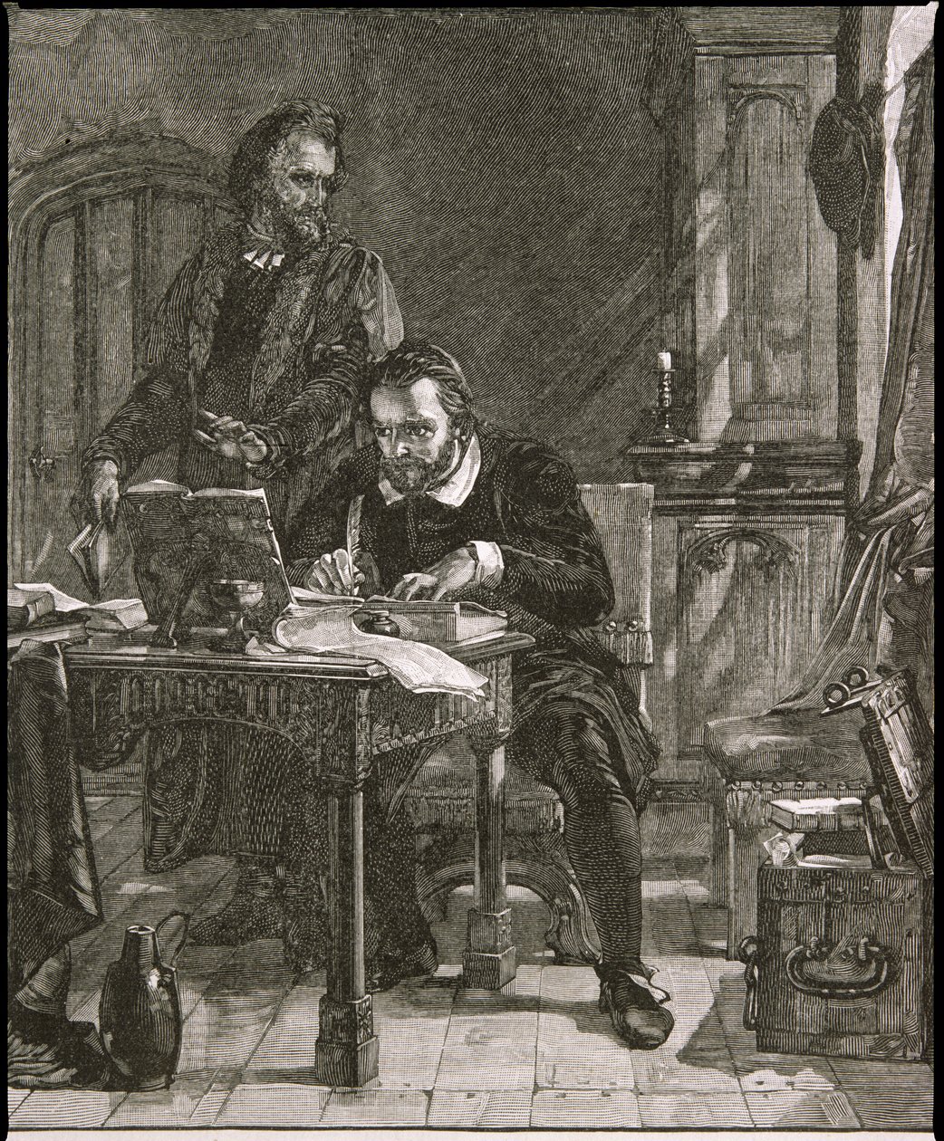 William Tyndale (c.1492-1536) trabajando de English School