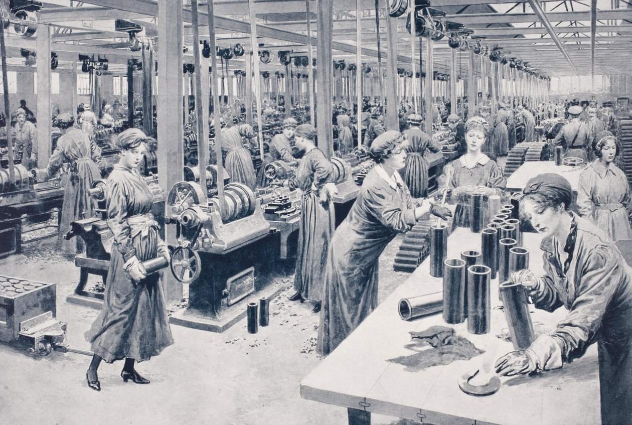 Mujeres trabajando en una fábrica de municiones en 1915 de English School