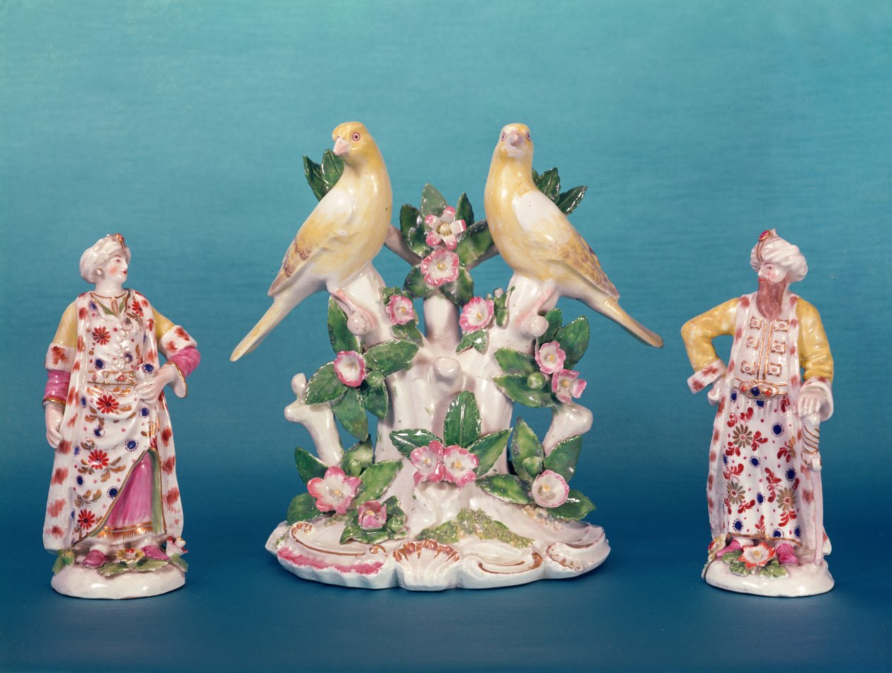 Figuras de Worcester de un turco y su compañero con pájaros, período Dr. Wall, c.1770 de English School