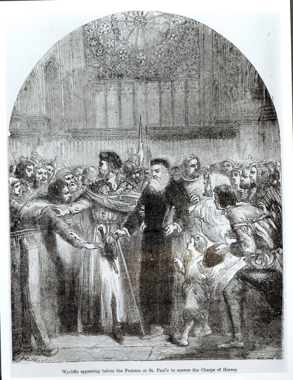 Wycliffe compareciendo ante los Prelados en San Pablo para responder a la acusación de herejía en 1377 de English School