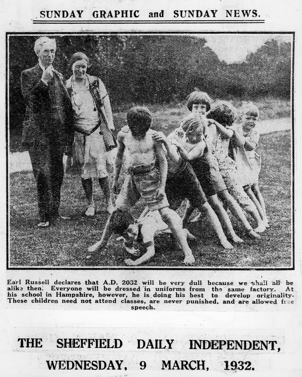 Bertrand Russell y su esposa Dora Black con alumnos de su Escuela Beacon Hill, 1932 de English Photographer