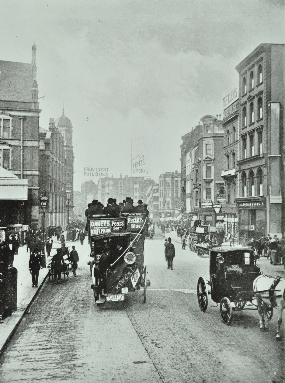 Bishopsgate: norte desde Liverpool Street, Londres, 1890 de English Photographer