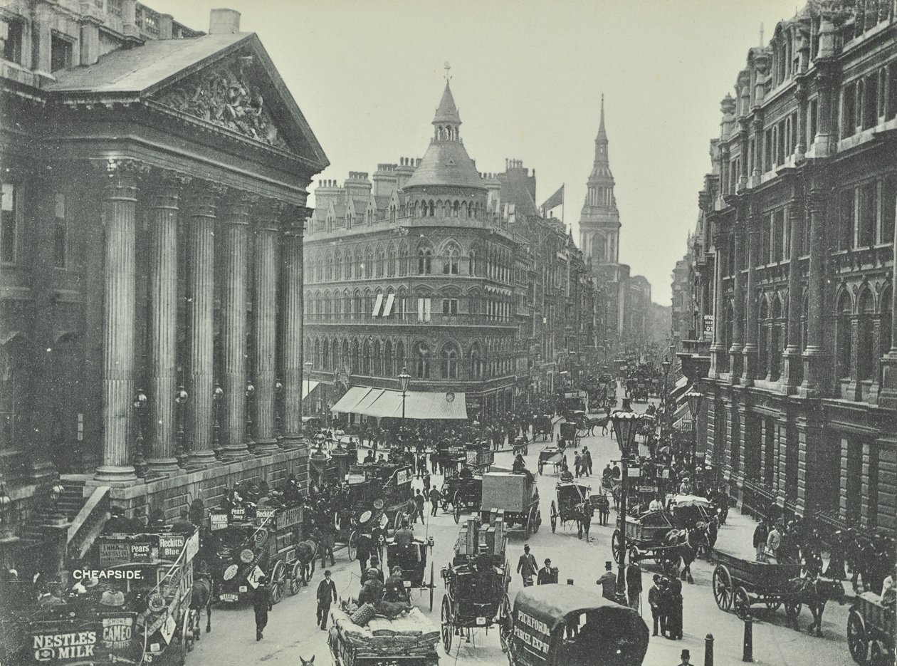 Mappin y Webb, Cheapside, desde Mansion House mirando al oeste, Ciudad de Londres, 1895 de English Photographer