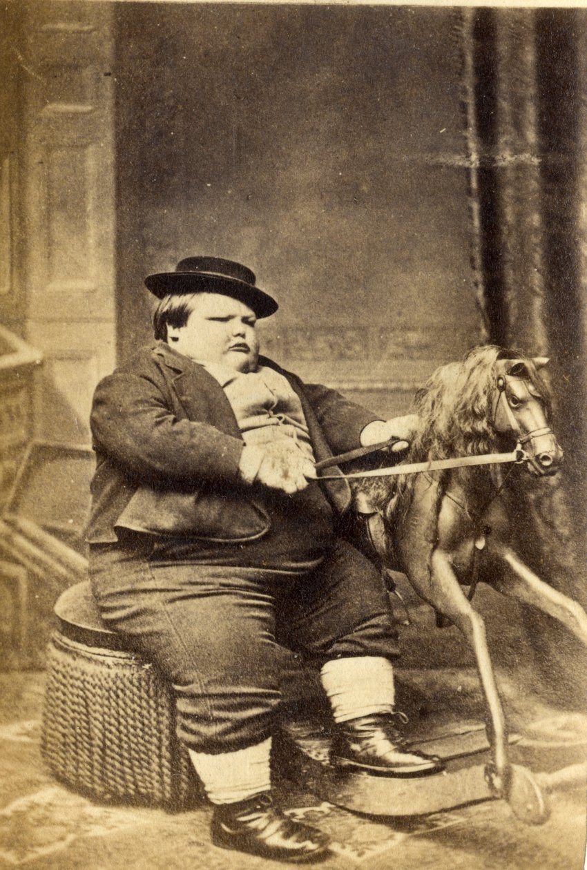 Maestro Richard Beanham con su caballo mecedor, 1870s de English Photographer