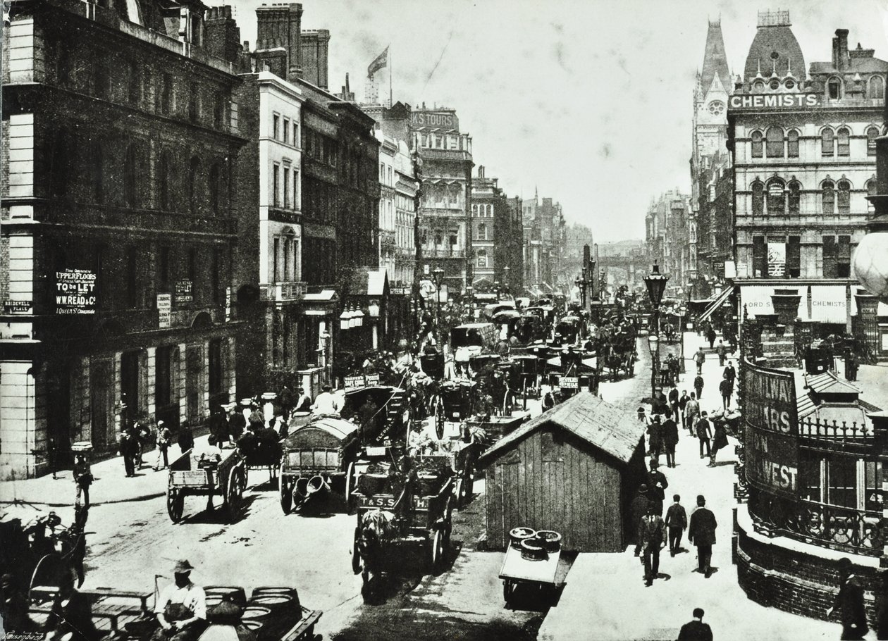 New Bridge Street, mirando hacia Ludgate Circus, Ciudad de Londres, 1890 de English Photographer