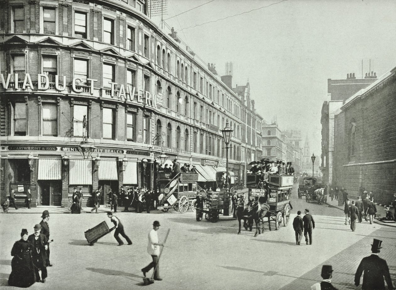 Newgate Street, mirando al este desde Old Bailey, Ciudad de Londres, 1890 de English Photographer