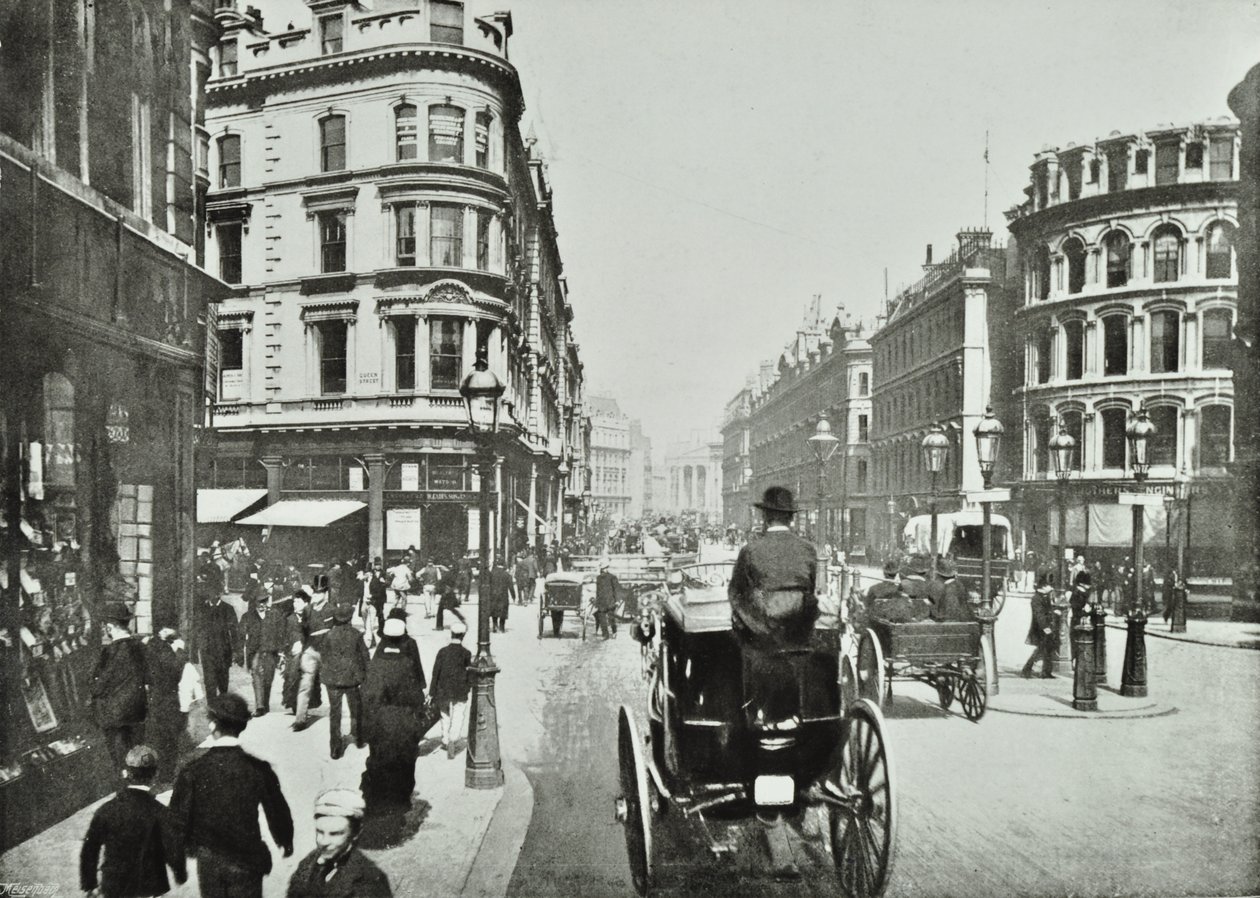 Queen Victoria Street, mirando al este desde Queen Street, Ciudad de Londres, 1890 de English Photographer